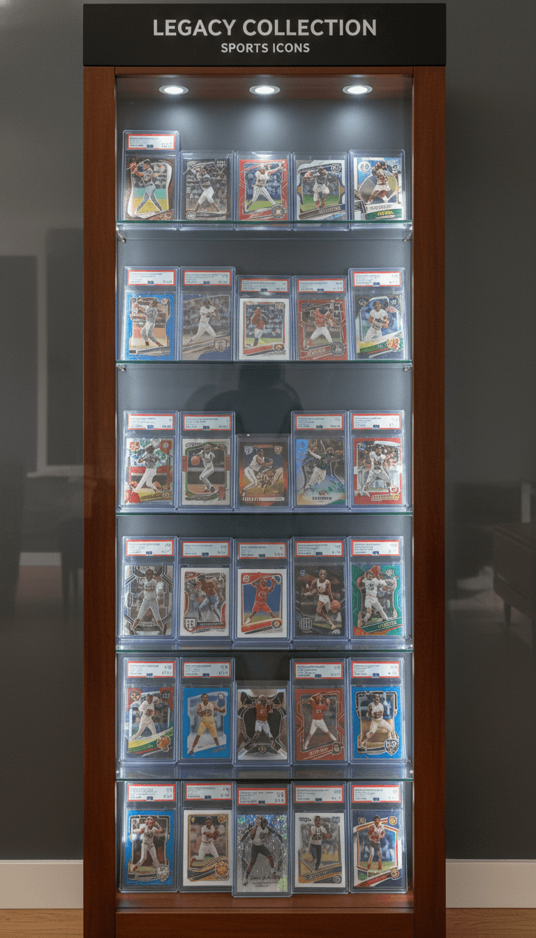 Graded trading cards displayed in protective cases