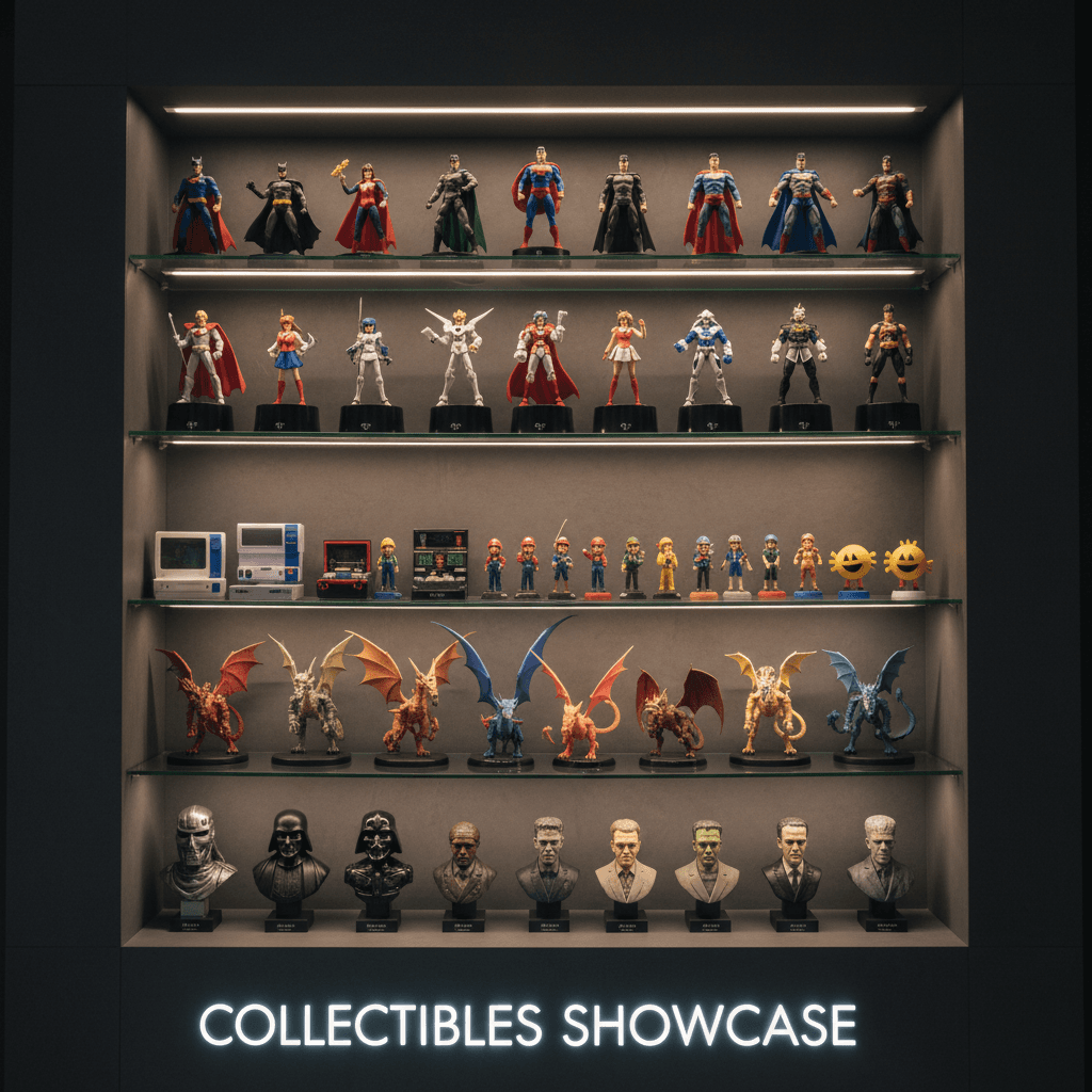 Collectible display with professional lighting and accessories